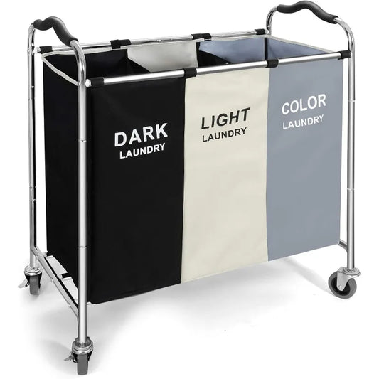 Laundry Basket with Wheels 240l Hamper 3 Section Bag