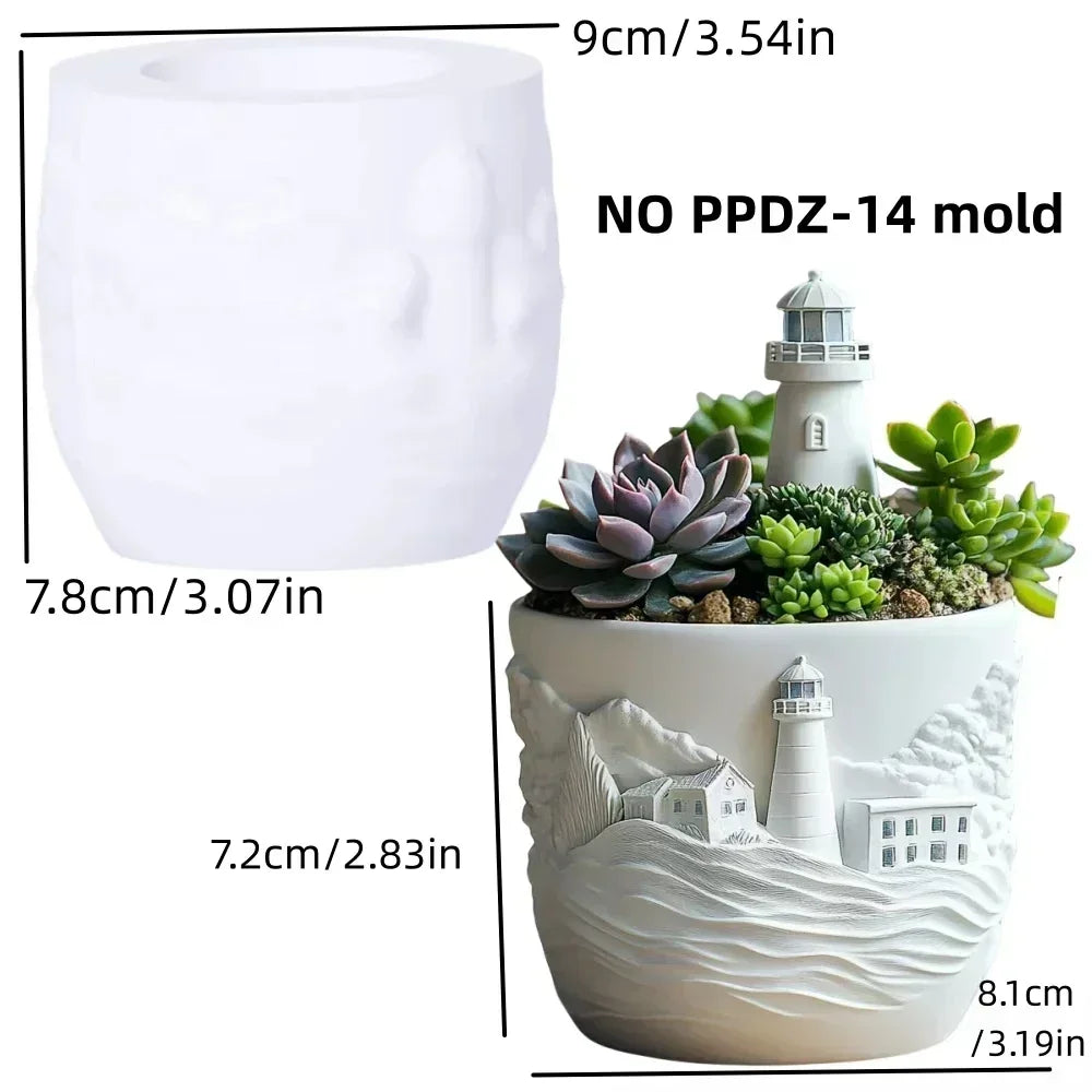 Witch Magic House Relief Pumpkin Succulent Plant Flower Pot Resin Mold  House Relief Storage Box Castle Candle Cup Gypsum Molds