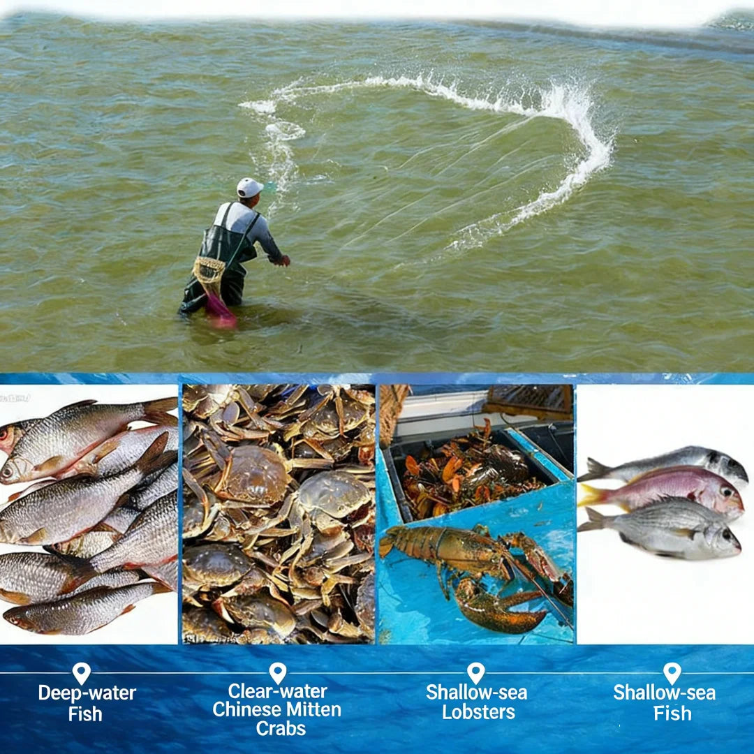 4.2M Diameter Large Fishing Cast Net,14FT Throw Net with Sinkers, Multi-Filament Nylon Hand Net for River Lake Ocean Fishing
