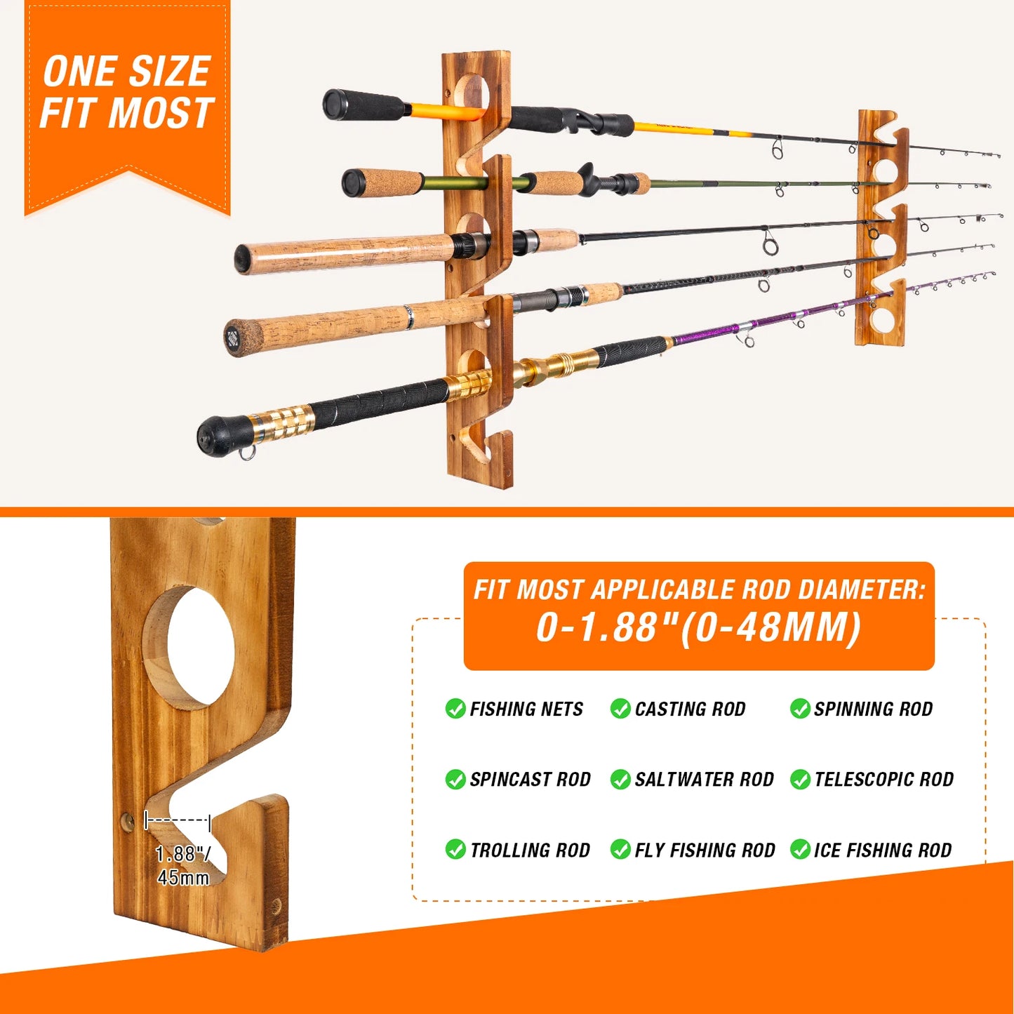 Ghosthorn 6/12/18/24 Rods Fishing Pole Rod Racks Fishing Rod Holders Overhead Ceiling Mount Fishing Gear Storage Organizer Space-Saving Garage Wall Ceiling Rack
