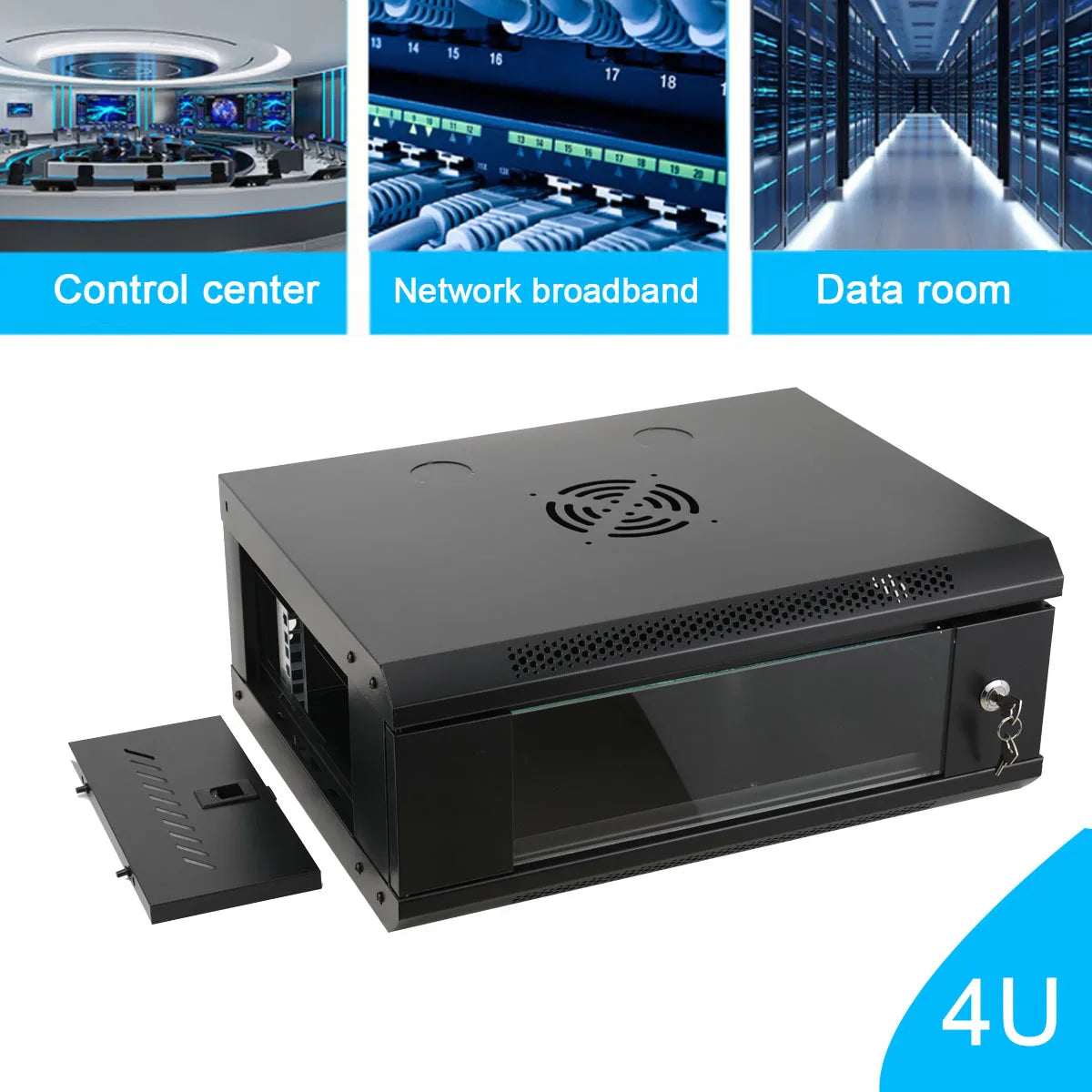 Modern 4U Wall Mount Network Server Cabinet Enclosure Rack Panel Black With Lock Door Mount