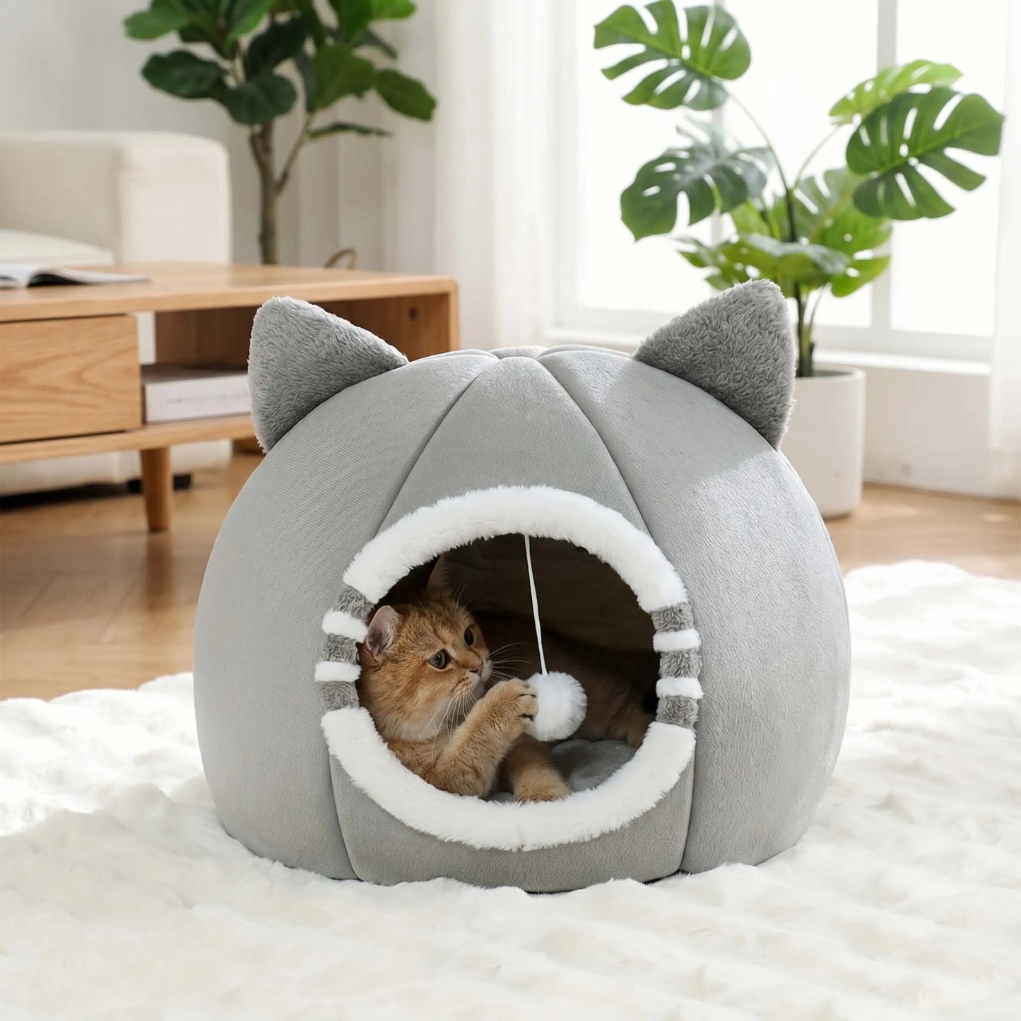 Designer Plush Cat Bed Cave For Deep Sleeping Pets