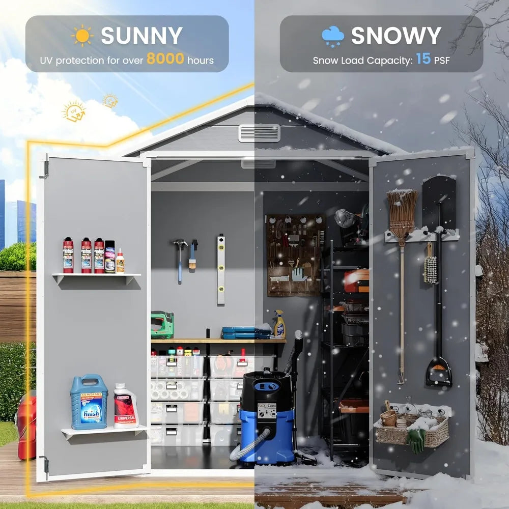 Outdoor Storage Shed with Floor, 6x4.5 FT Lockable Plastic Tool Shed with Ventilation, Waterproof Resin Garden Sheds, Custom