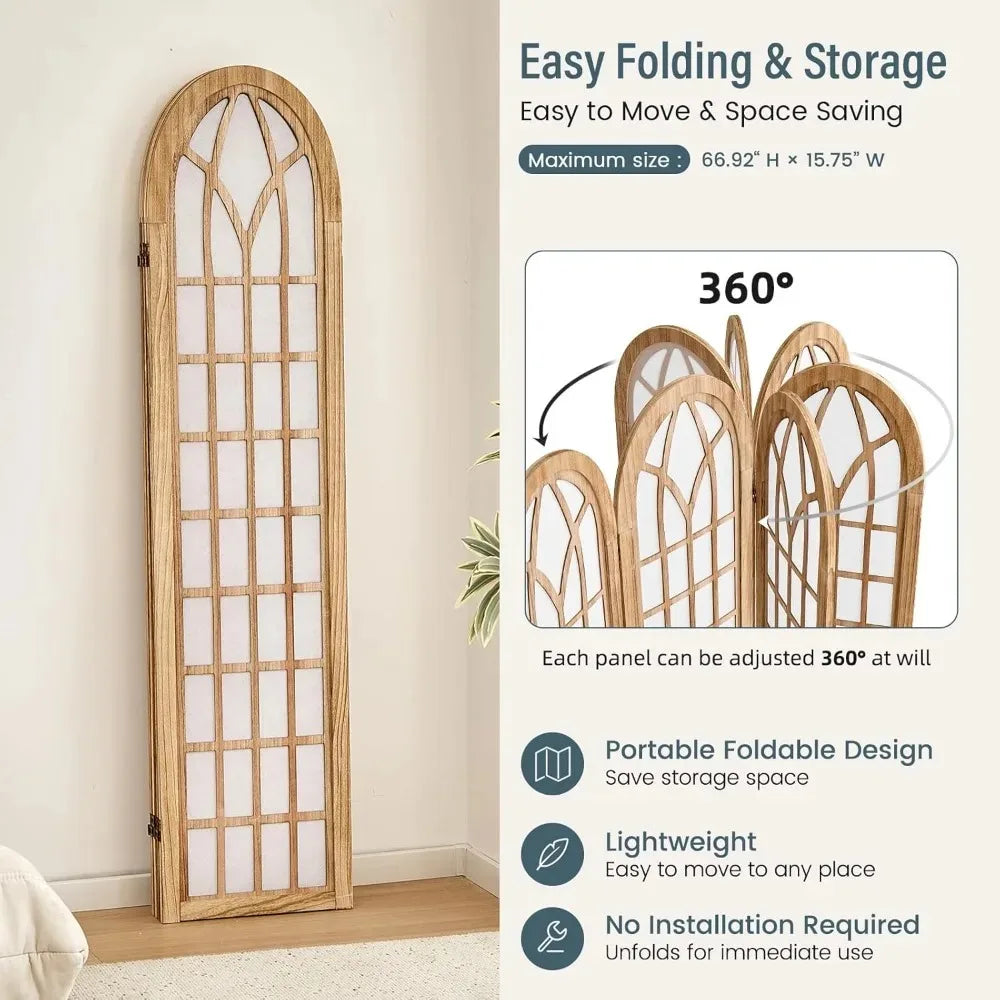 Japanese Shoji Screen Room Divider, Folding Privacy Partition for Home Office Restaurant - Natural Wood