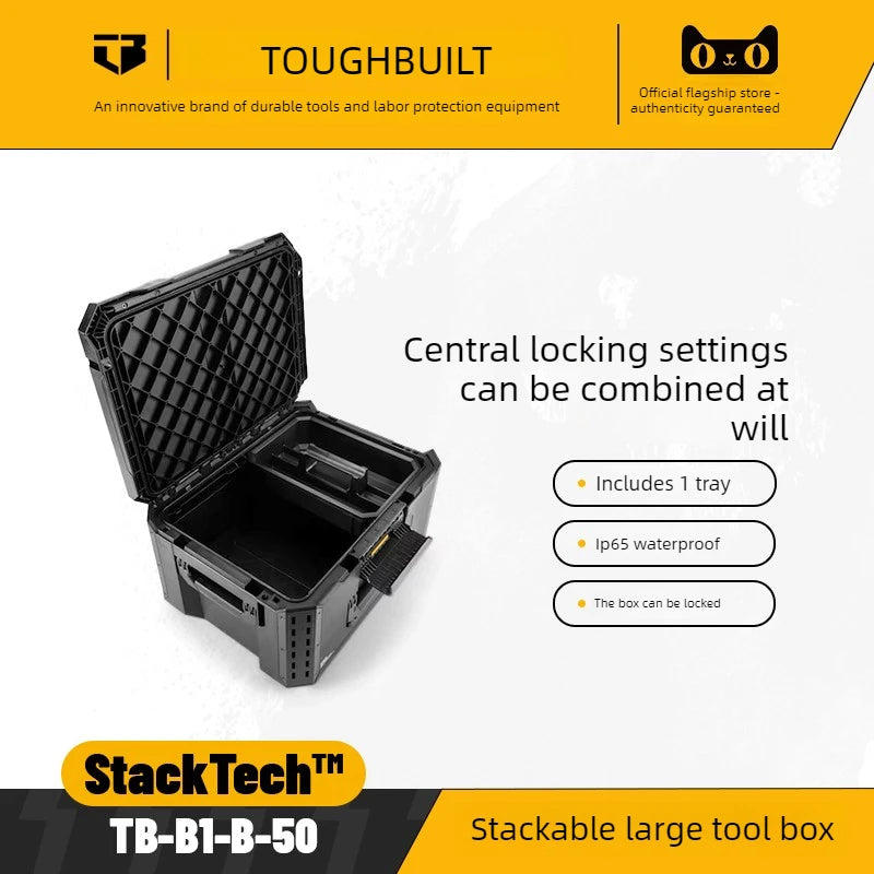 New Design TOUGHBUILT All-in-One Tool Box, Waterproof Stackable Rolling Storage Case for Electrician, Camping, Vehicle & Repair