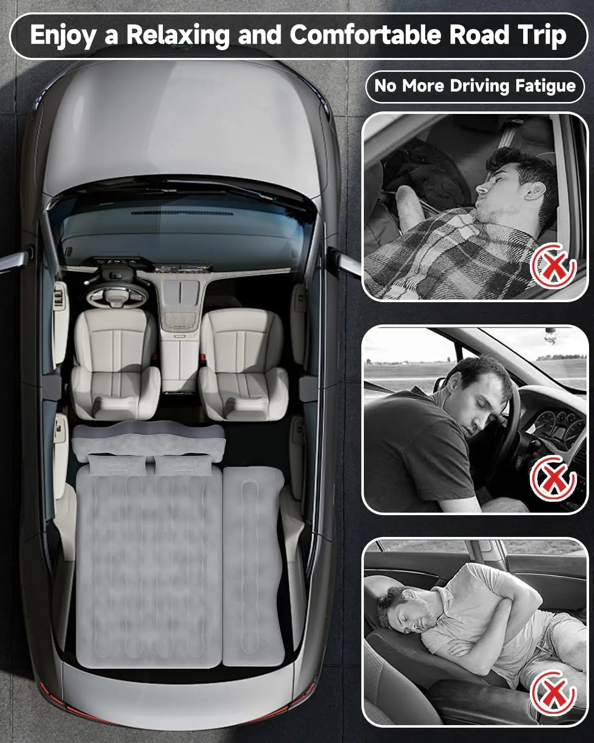 Umbrauto Car Air Mattress Bed: Inflatable SUV Camping Sleeping Pad for Truck Back Seat with Pump & Pillows, Blow Up Backseat Car Mattress for Van Rear Seat