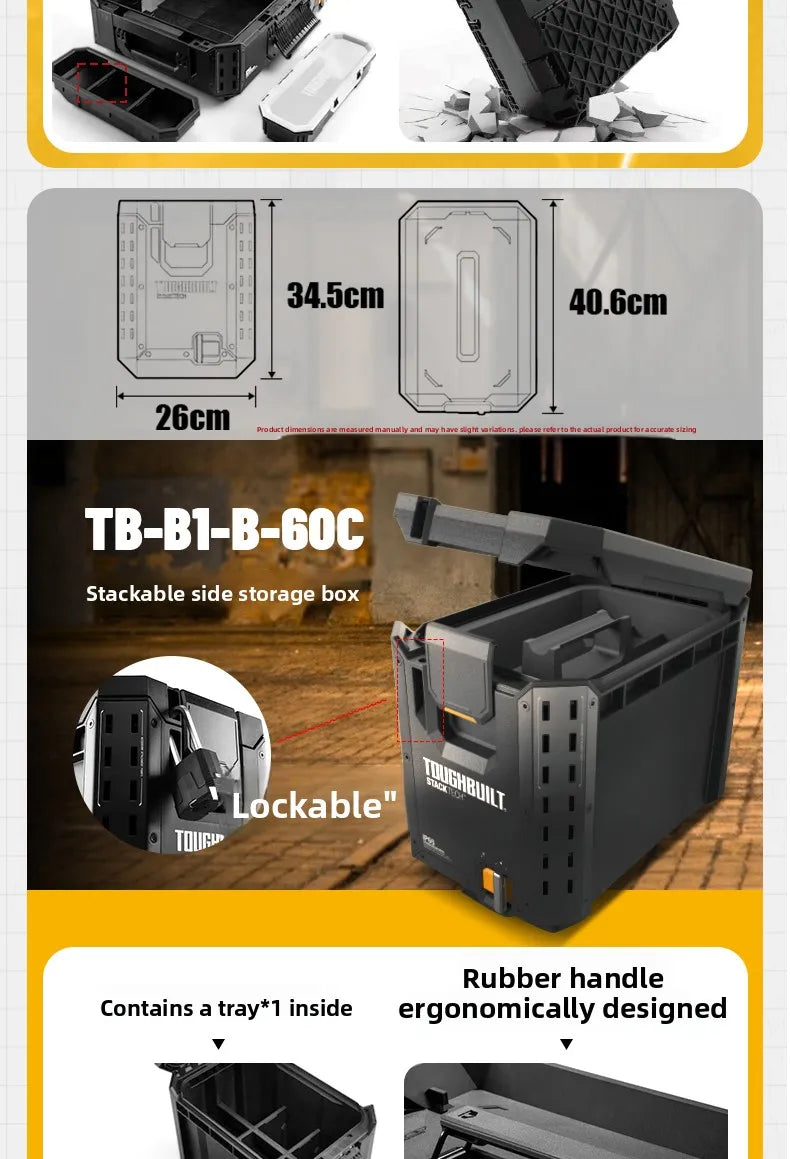 New Design TOUGHBUILT All-in-One Tool Box, Waterproof Stackable Rolling Storage Case for Electrician, Camping, Vehicle & Repair