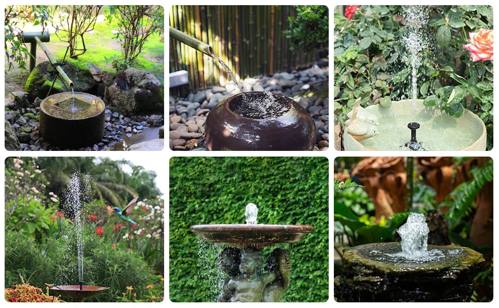 Solar Fountain Pump Panel Powered Water Kits Aquarium Pond Lawn Low Noise Outdoor Bird Bath Garden Decor with 6Nozzles