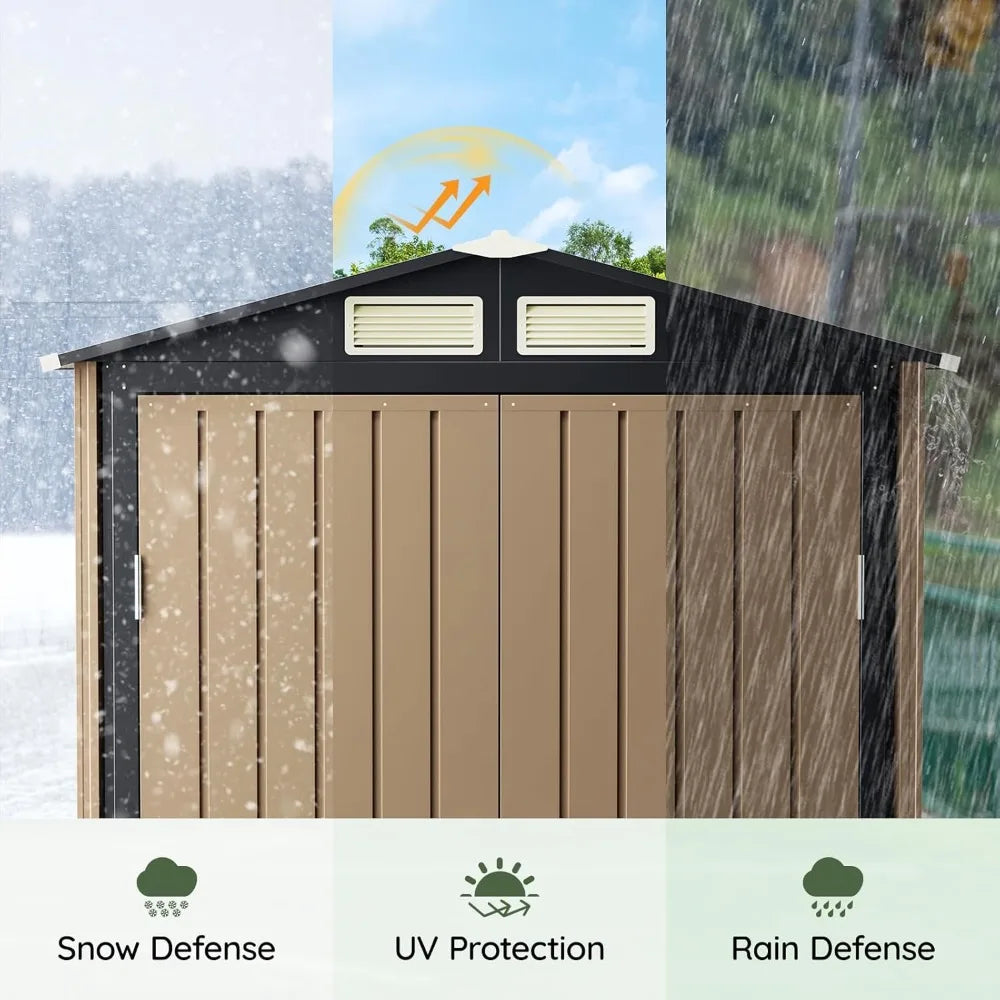 5x3 FT Outdoor Metal Storage Shed, Double Door, 1 Clear Window, Tool Shed for Garden, Patio, Backyard Brown, Customized