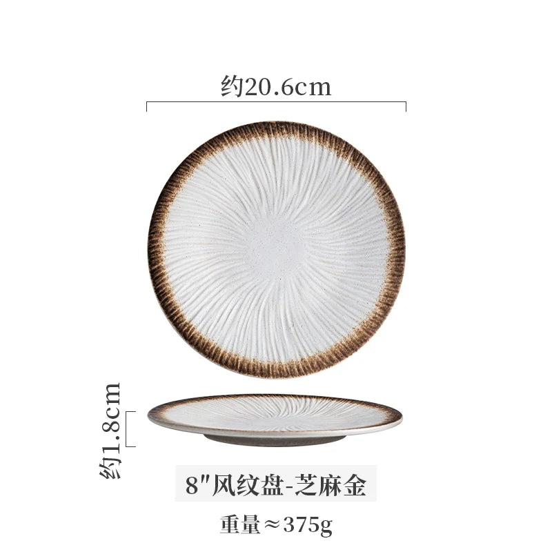 Ceramic Steak Plates Set Dinnerware Underglaze Flat Round Plates for Home Kitchen Restaurant Service