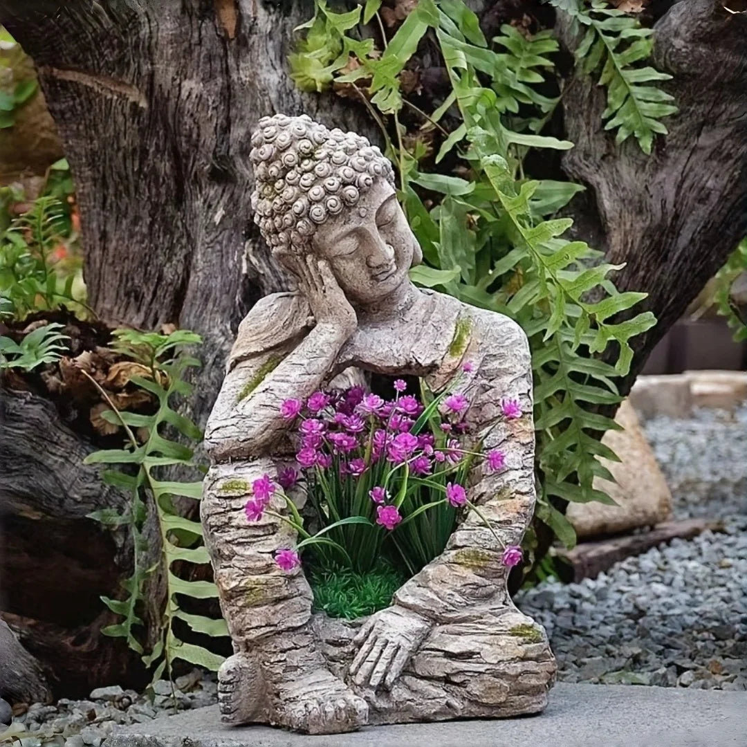 Retro Weathered Buddha Statue Zen Garden Decor Outdoor Courtyard Villa Balcony Flower Pot Decoration Tea Room Entrance Ornament