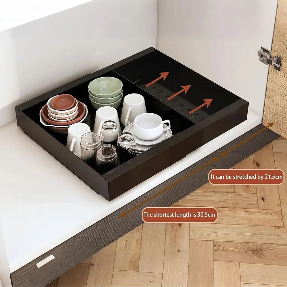 Garvee Expandable Pull Out Storage Tray Kitchen Sliding Cabinet Shelf With Adhesive Cabinet Drawer Spice Rack Bowl Dish Shelf Pantry Kitchen Organizer