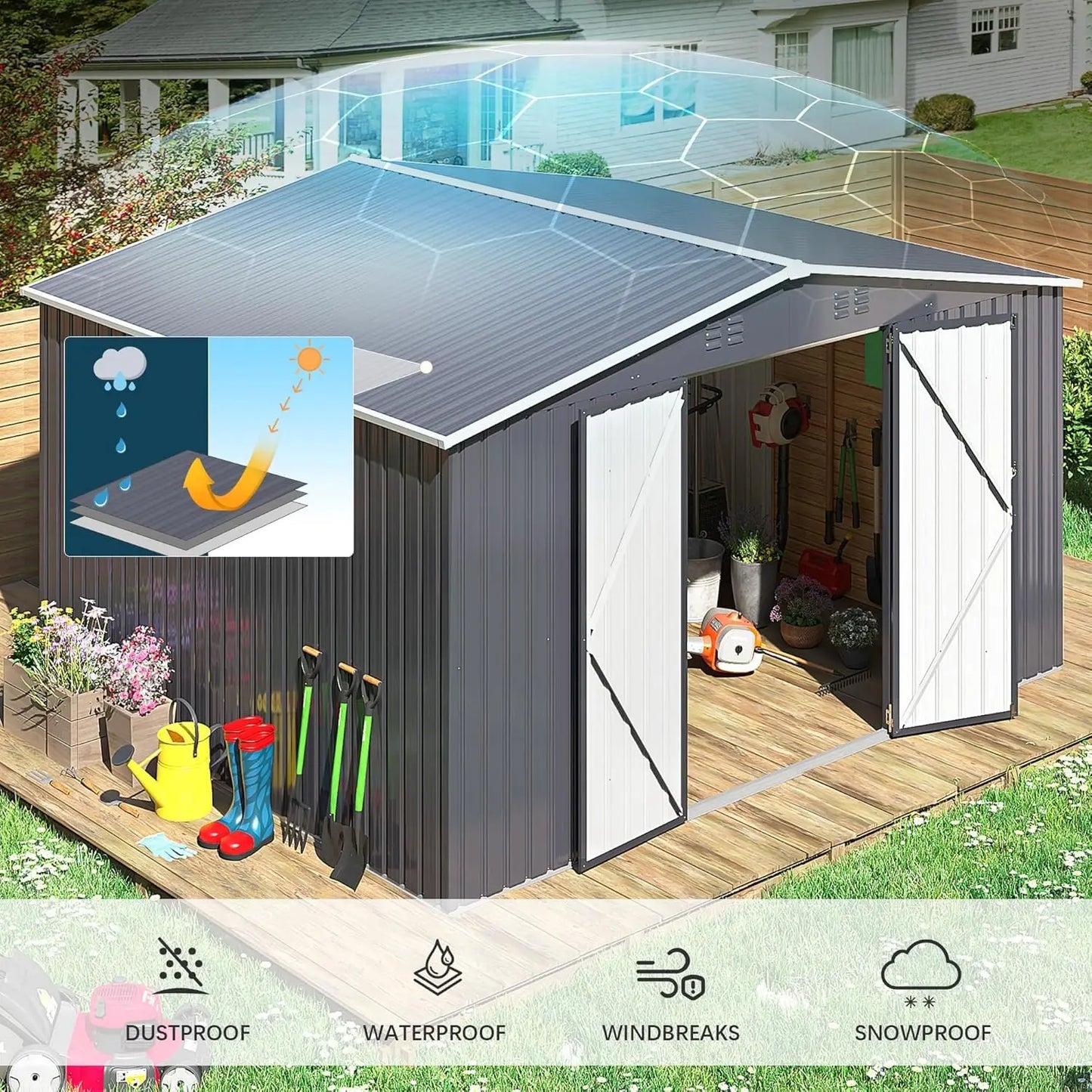 Outdoor Storage Shed Metal Garden Tool Shed Updated Frame Structure Backyard Patio Lawn 12x10 FT, Custom