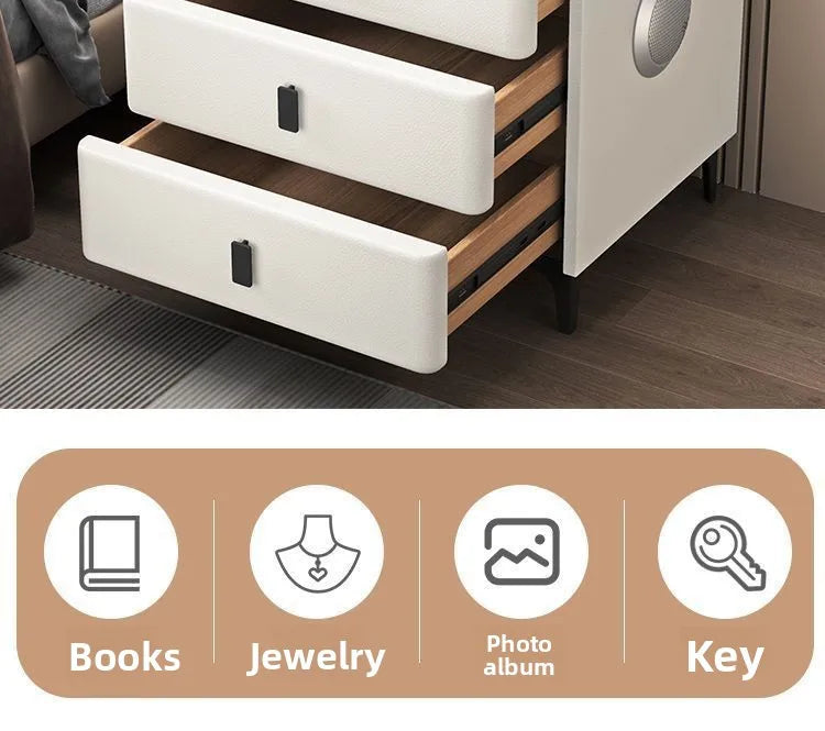 Smart Multifunctional Bedside Table with Wireless ChargerTouch Control 3-Color LEDLightModern Nightstand with Solid Wood