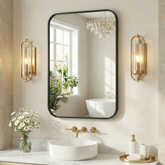 MCQ Rectangle Wall Mirror Modern Shatterproof Design Bathroom Mirrors for Over Sink Horizontal or Vertical Wall Decor for Bathroom Entryway Bedroom