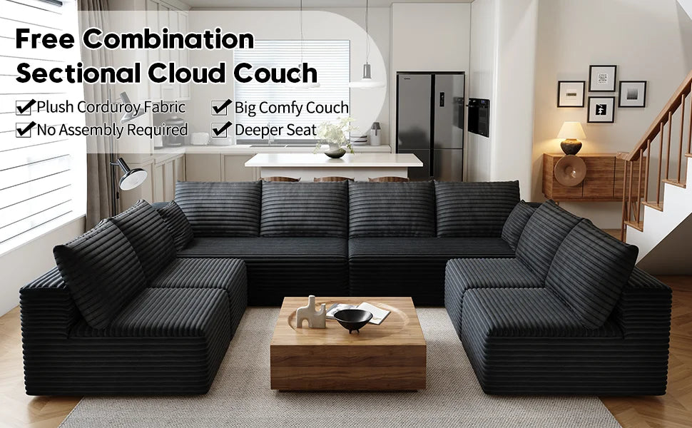 Cloud Style Modular Reclining Sectional Sofa With Fluffy Cushions