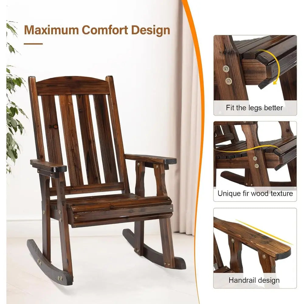 Heavy-Duty 600lbs Wooden Rocking Chair Set, Comfortable Backrest, Weatherproof Outdoor Patio Rockers (Rustic, 2 Pack)