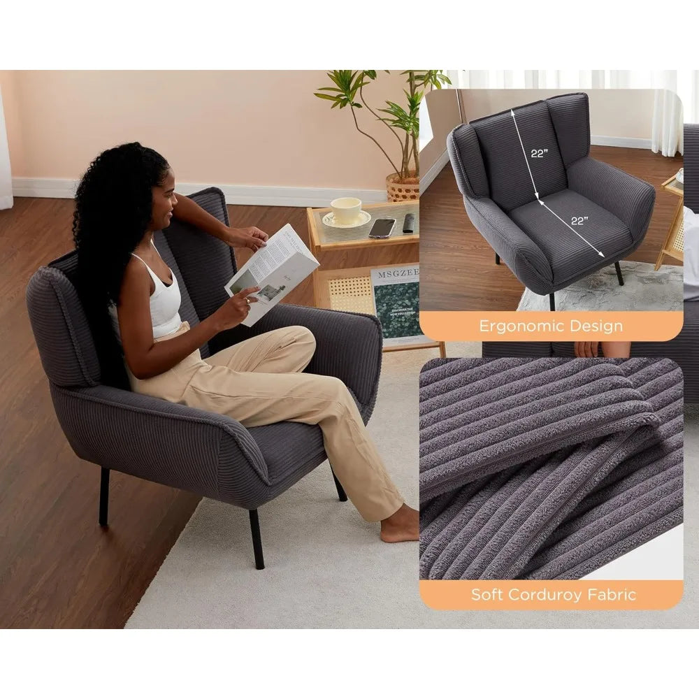 Accent Chair- Upholstered Living Room Chairs with High Wingback, Grey Reading Armchair for Bedroom, Customized