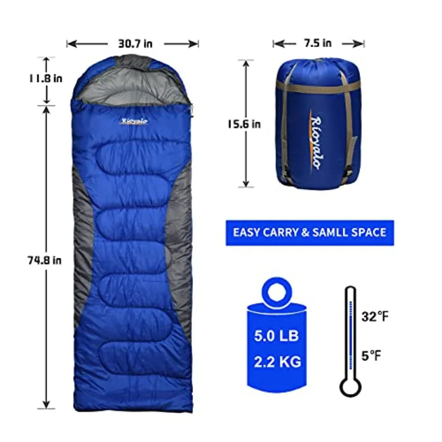 0 Degree Winter Sleeping Bags for Adults Camping 450GSM - Temp Range (5F 32F) Portable Waterproof Compression Sack- Camping Sle
