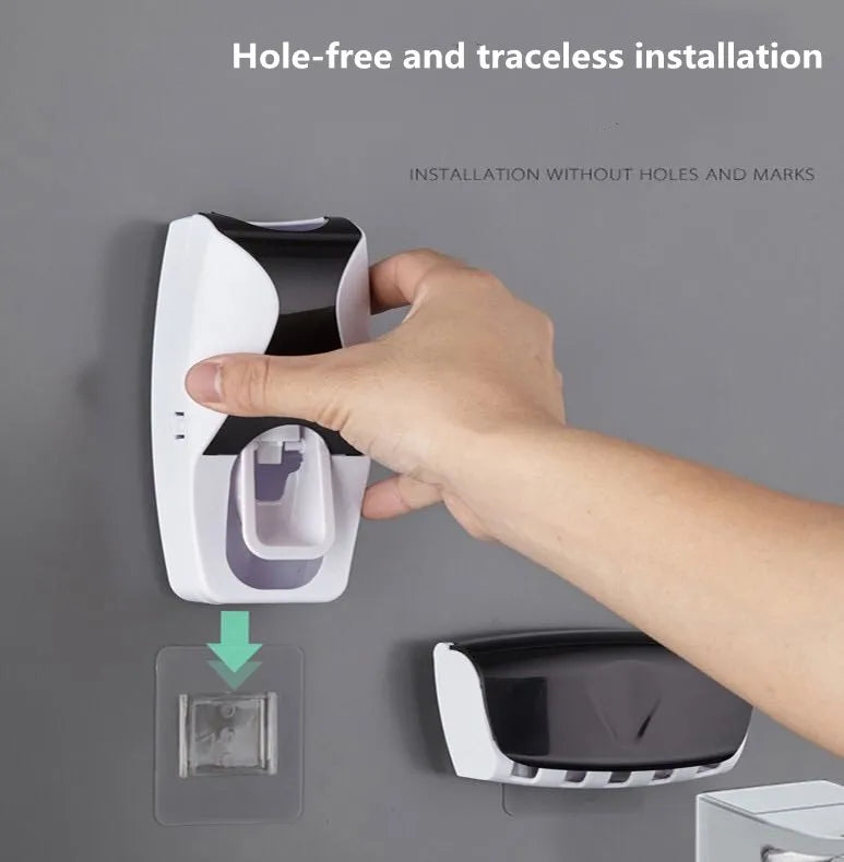 Automatic Toothpaste Dispenser Wall Mount Dust-proof Toothbrush Holder Wall Mount Storage Rack Bathroom Accessories Set Squeezer