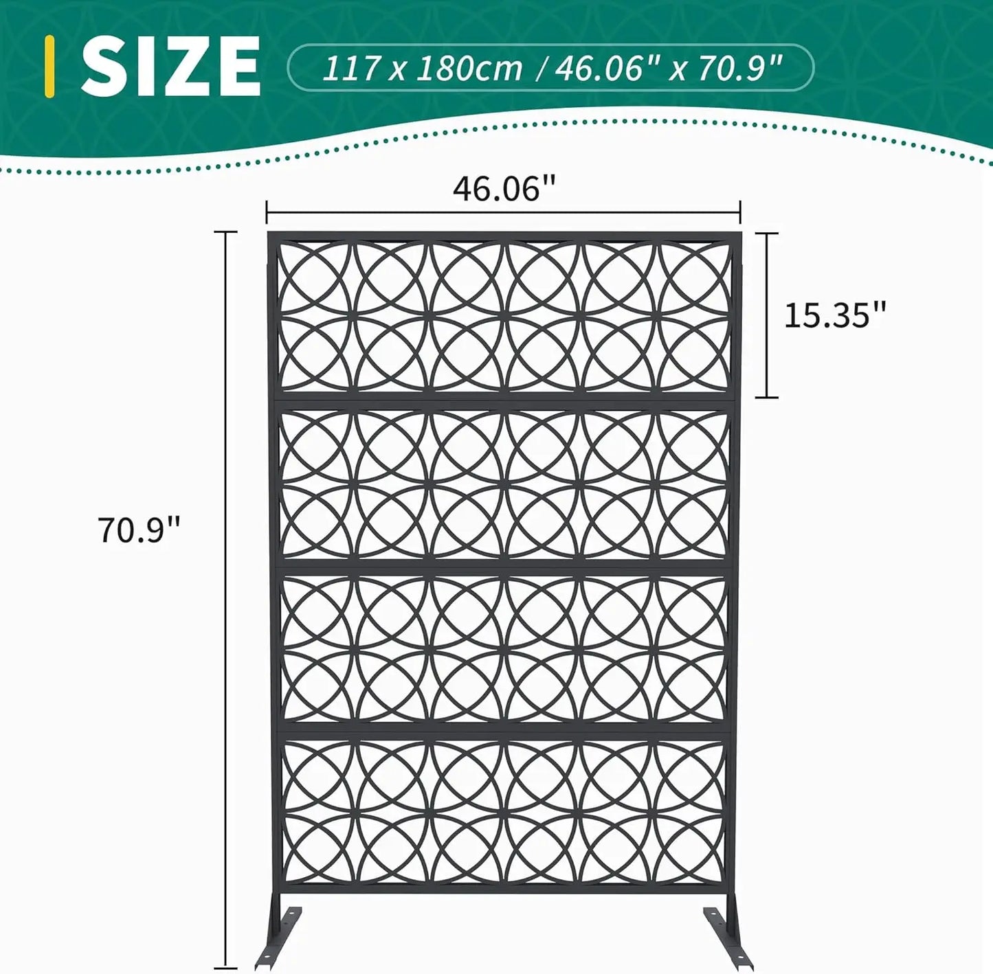 Decorative Wrought Privacy Screen – Easy Snap-Together Room Divider for Indoor/Outdoor Use, Breathable Wind-Resistant Partition