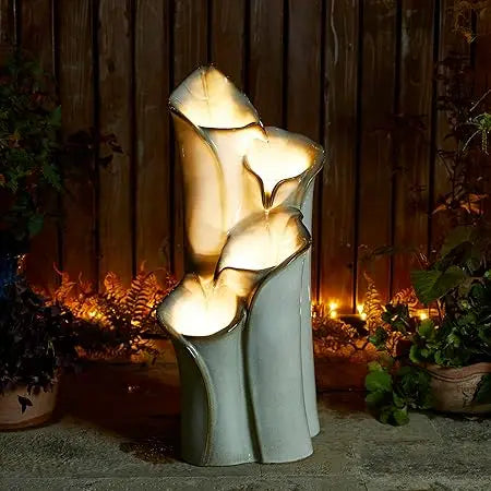 Outdoor Ceramic Water Fountain With LED Lights And Pump
