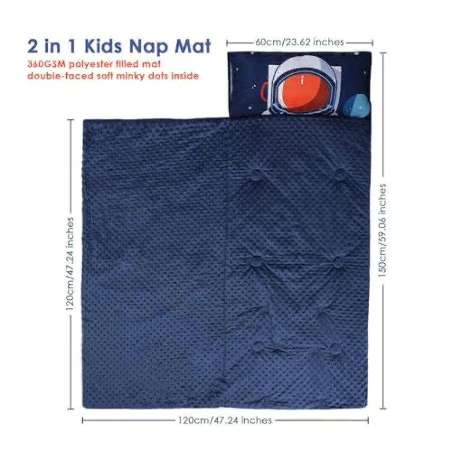 Sleeping Bag Toddler Nap Mat with Removable Pillow Large Foldable Sleeping Bag for Girls Boys Easy Clean Slumber Bag with Doubl
