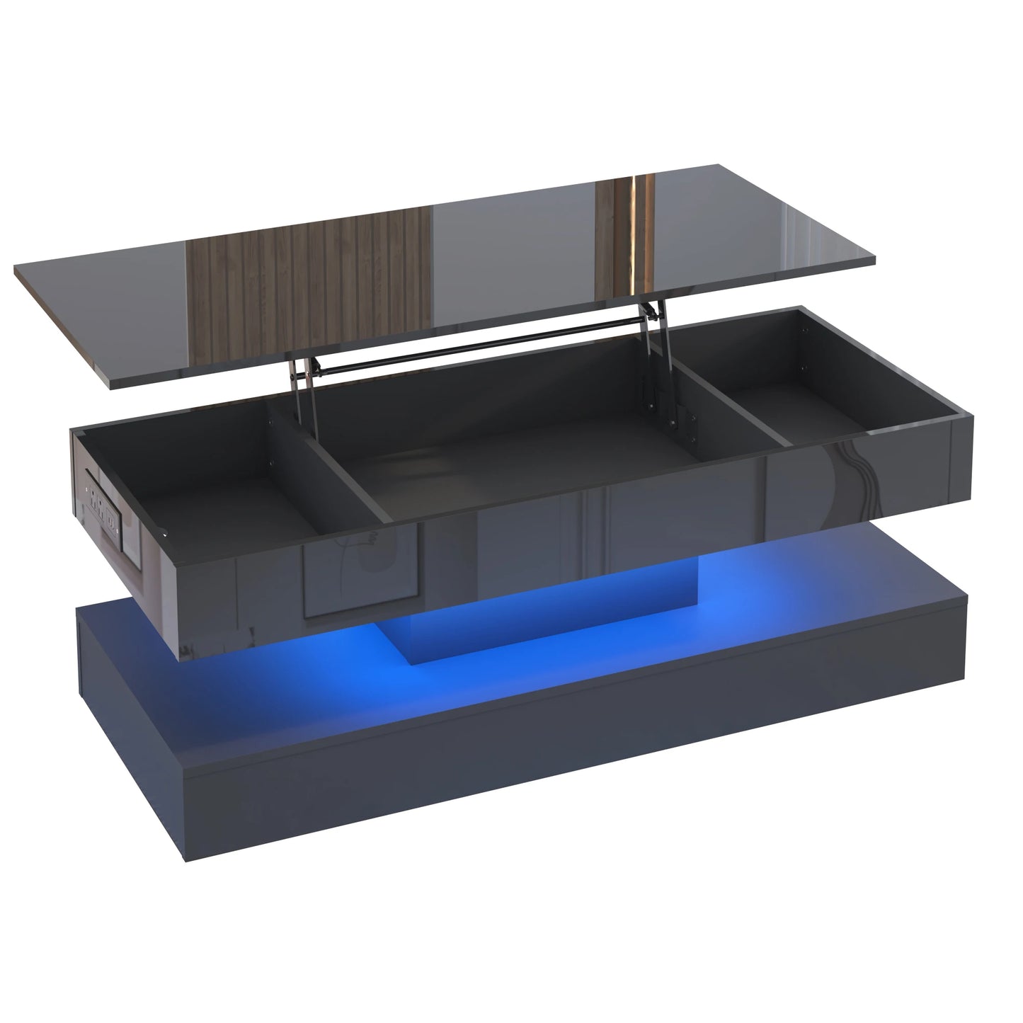 LED Coffee Table With Open Display Shelf And Storage