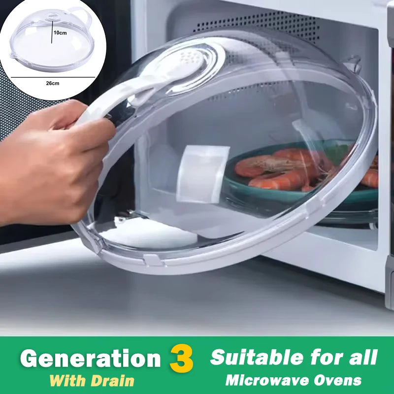 Microwave Food Splash Guard High Temperature Resistant Food Heating Cover with Steam Vent and Handle Transparent Plate Cover