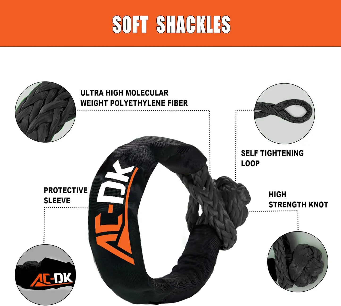 Kinetic Recovery Rope 1in x 30ft 48,500lbs Snatch Strap, Heavy Duty Nylon Towing Ropes with Soft Shackles for Offroad Vehicle