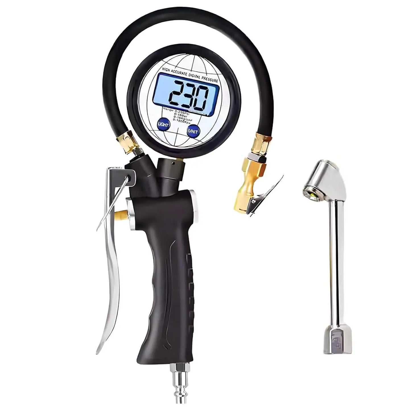 Digital Tire Inflator with Pressure Gauge,255 PSI Air Chuck, Heavy Duty, 0.1 Display Resolution, Car Accessories, Includes Defla