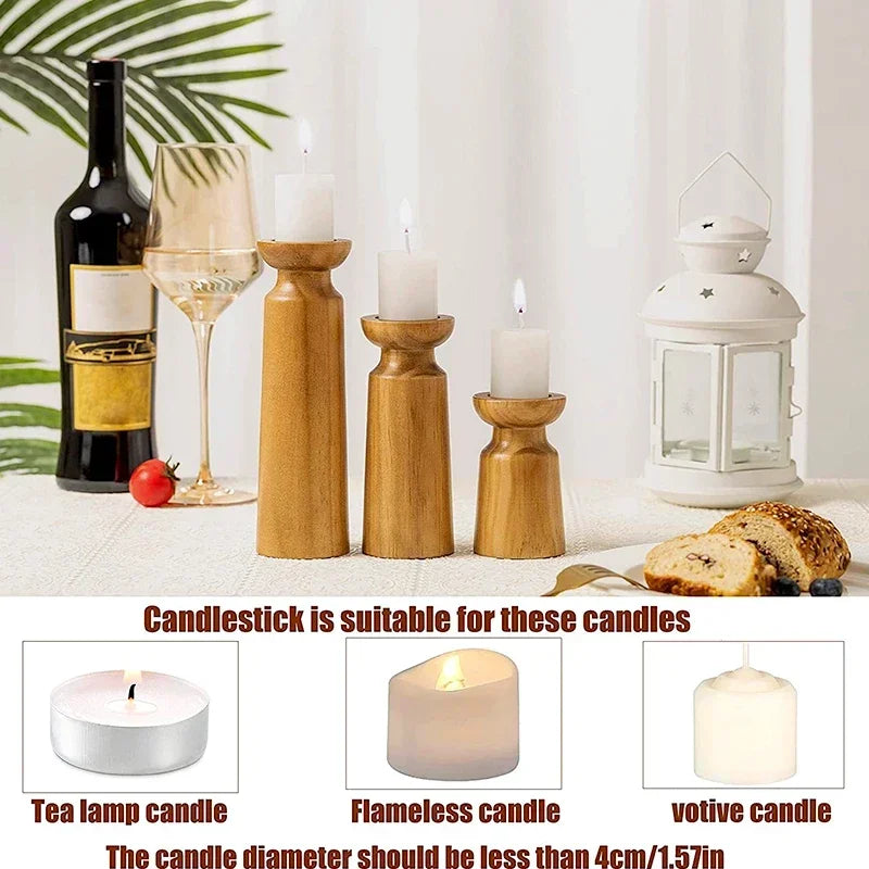 Natural Wooden Candlestick Holders Retro Wedding Table Decor