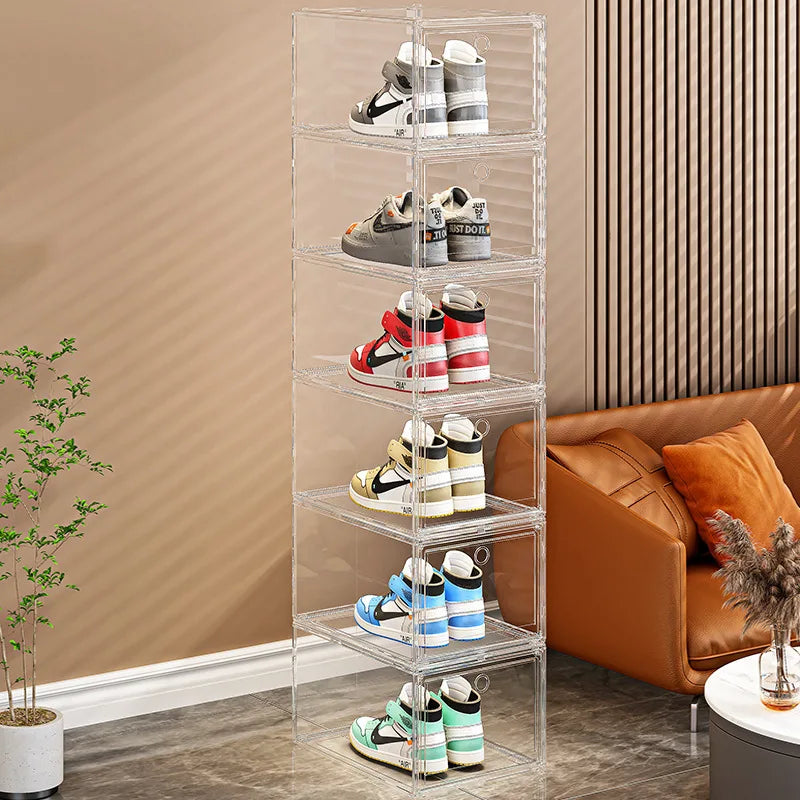 Large AJ Sneaker Organizer Box Thickened Transparent Shoe Box with Magnetic Closure Stackable Multi-Layer Shoe Storage Organizer