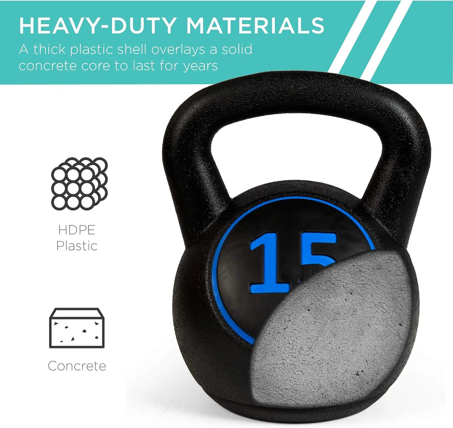 Best Choice Products 3-Piece Kettlebell Set with Storage Rack, HDPE Coated Exercise Fitness Concrete Weights for Home Gym,