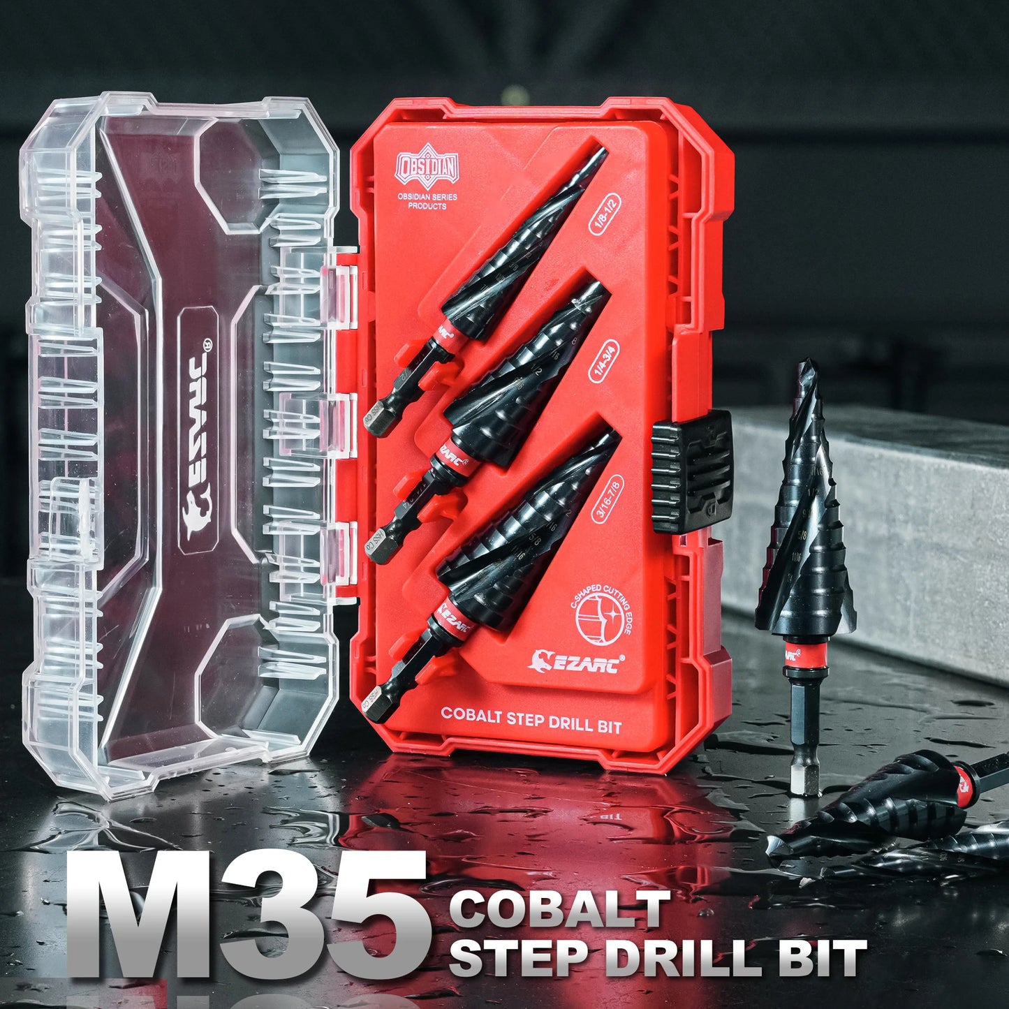 3PCS Step Drill Bit for Metal, 1/8"-7/8" Step Drill Bit Set, 1/4" Hex Shank, M35 Cobalt, Wear-Resistant AlTiN Coated