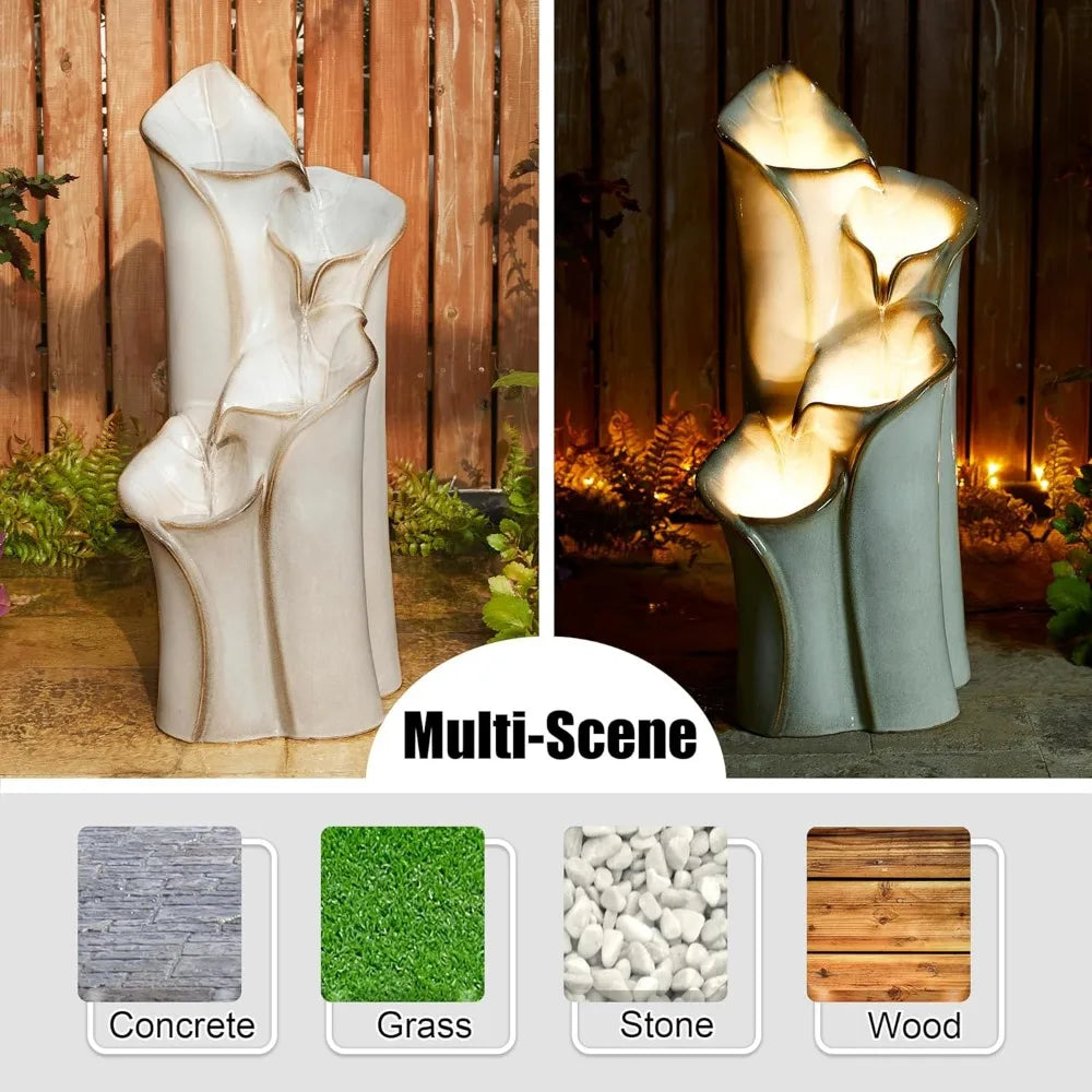 Outdoor Ceramic Water Fountain With LED Lights And Pump