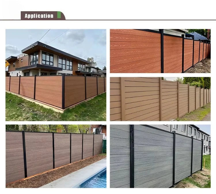 Wholesale WPC Garden Fence Panel Easy Installation UV Resistant Wood Plastic Composite Aluminum Frame Outdoor Fencing