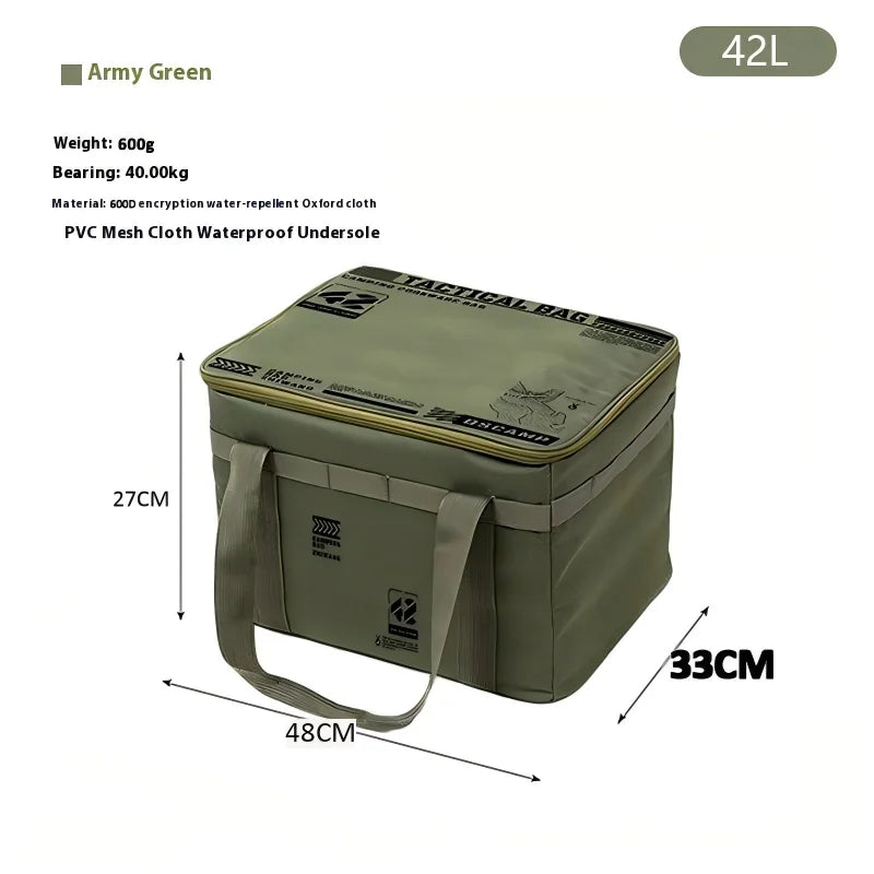 30L/42L/56L Insulated Waterproof Tactical Camping Bag Foldable Outdoor Picnic Tableware Storage Box Large Capacity Field Cookwar