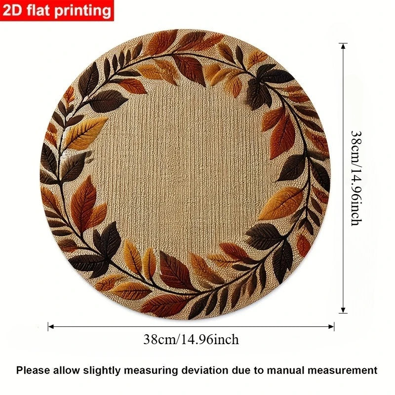 4/6/10pcs Placemat Round 2D Flat Autumn Leaf Wreath Print Table Mat Retro Fall Color Heat Insulation Dining Decor Pad