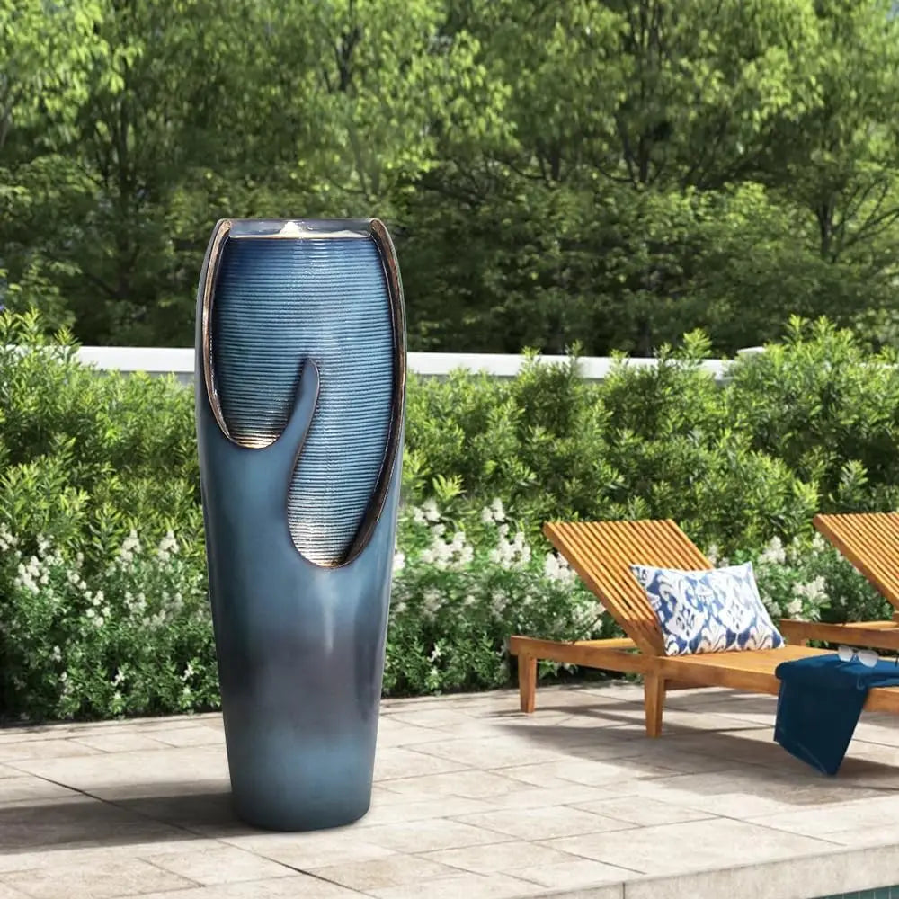 38.7H Outdoor Water Fountains and Waterfalls - Indoor Water Jar Fountain Tall Floor Fountain with Lights&Pump