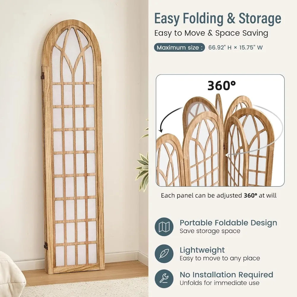 Japanese Shoji Screen Room Divider, Folding Privacy Partition for Home Office Restaurant - Natural Wood