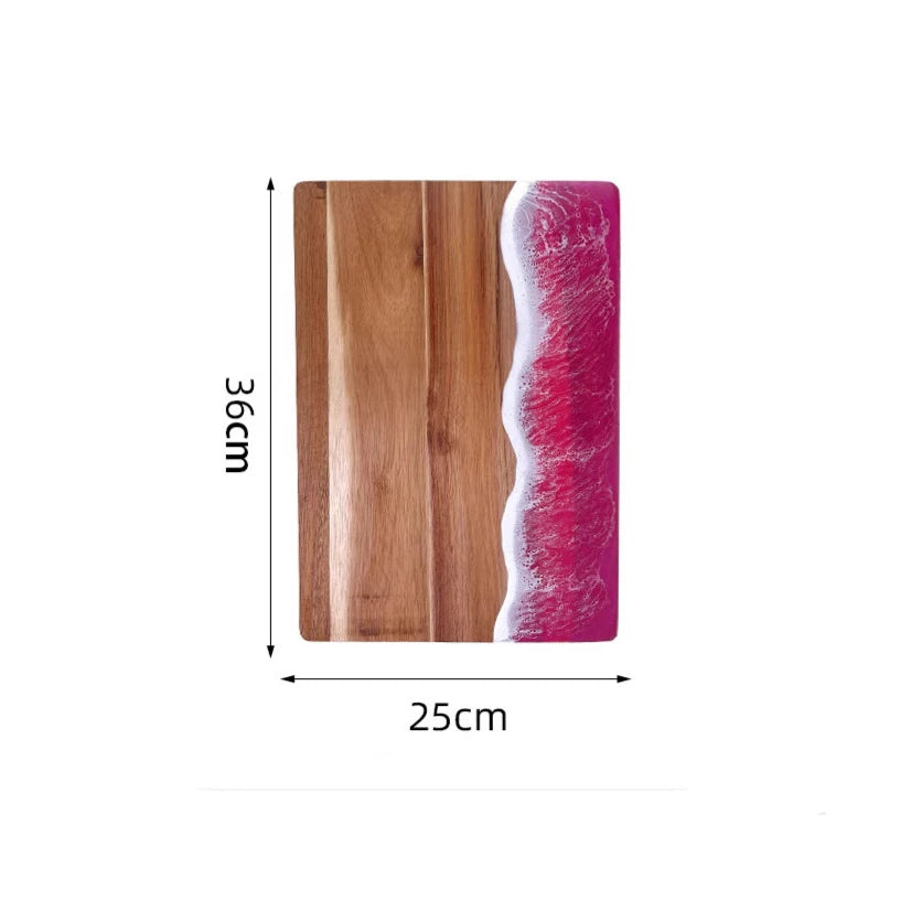 Expoxy Resin Blue River Pattern Charcuterie Board for Bread Vegetable Fruit Meat Acacia Wood Decorative Board Challah Board