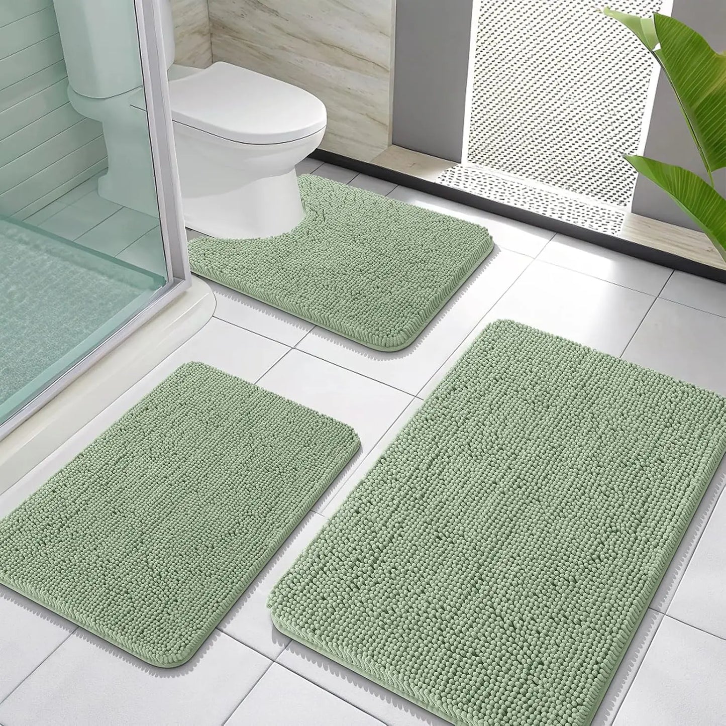 Bathroom Rugs Sets 3 Piece Soft Absorbent Chenille Mats