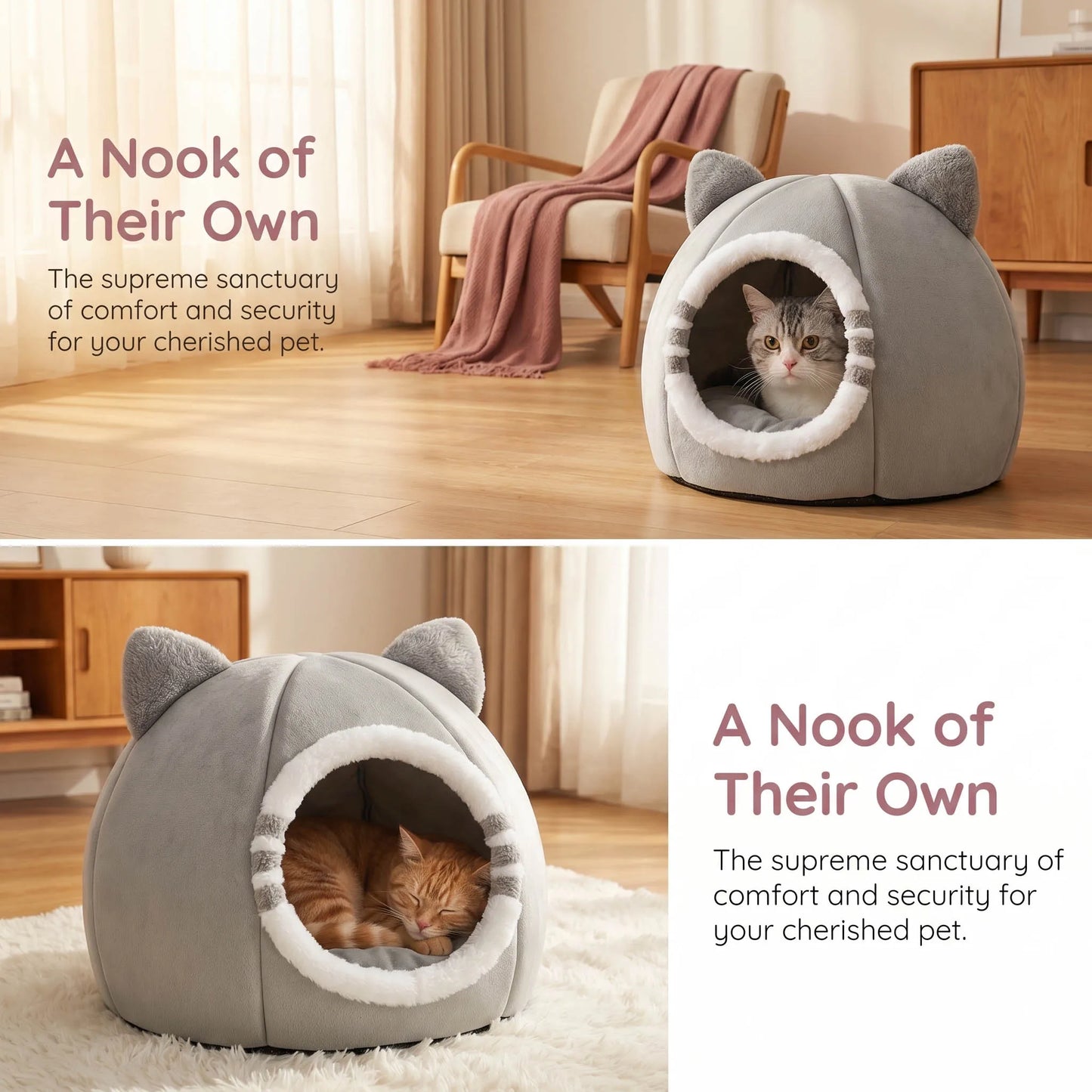 Designer Plush Cat Bed Cave For Deep Sleeping Pets
