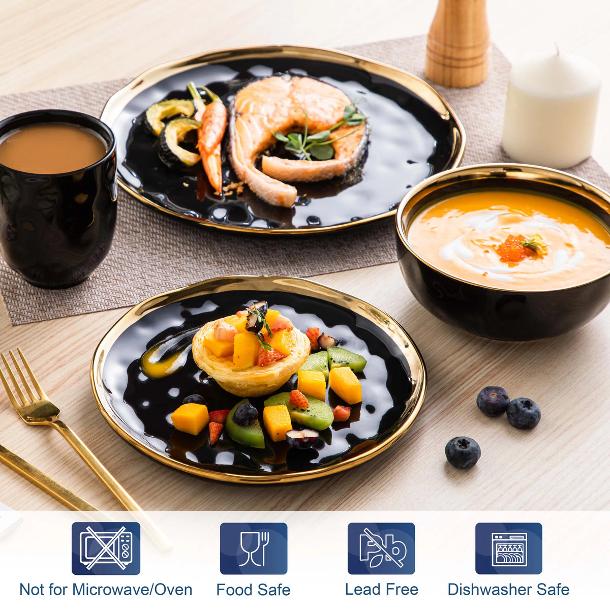 Premium Ceramic Dinnerware Set With Contemporary Decorative Rim Design