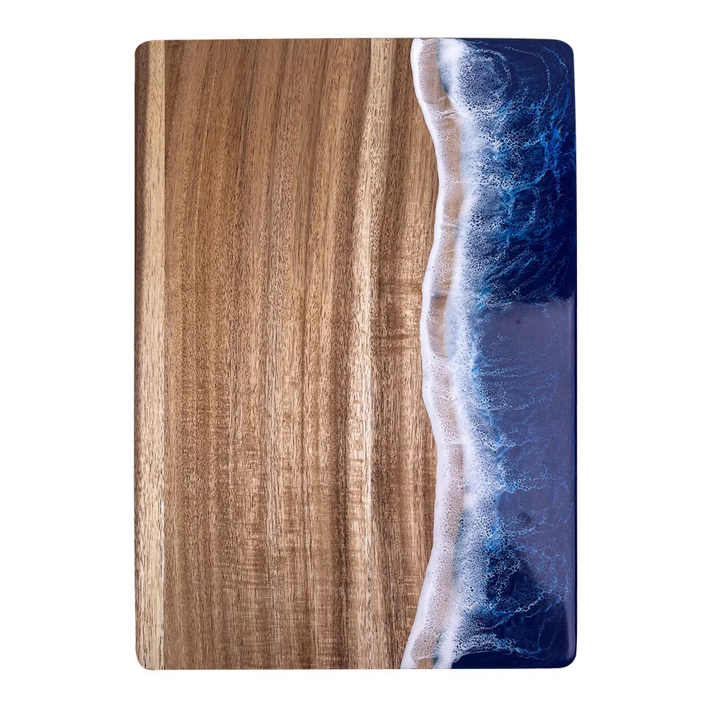 Expoxy Resin Blue River Pattern Charcuterie Board for Bread Vegetable Fruit Meat Acacia Wood Decorative Board Challah Board