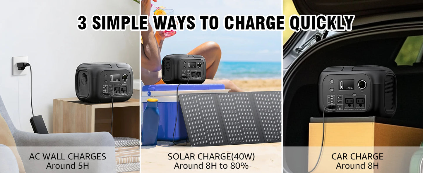 300W 260Wh Portable Power Station with Solar Panels 40W Solar Generator with AC Outlet 110V for Outdoor Garden Travel Camping RV