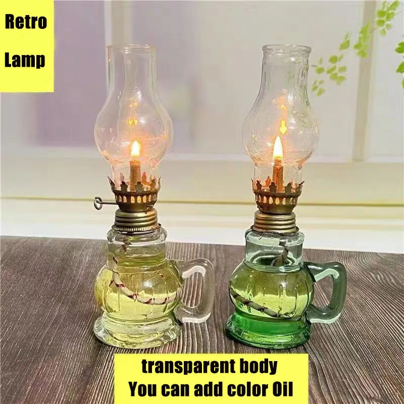 Classic Mini Glass Oil Lantern For Romantic Desktop Decor