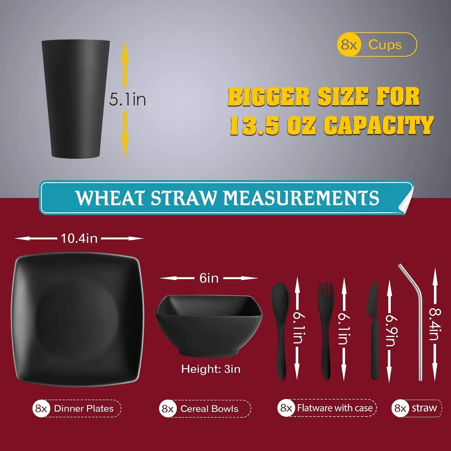 56 Piece Unbreakable Wheat Straw Dinnerware Set With Flatware