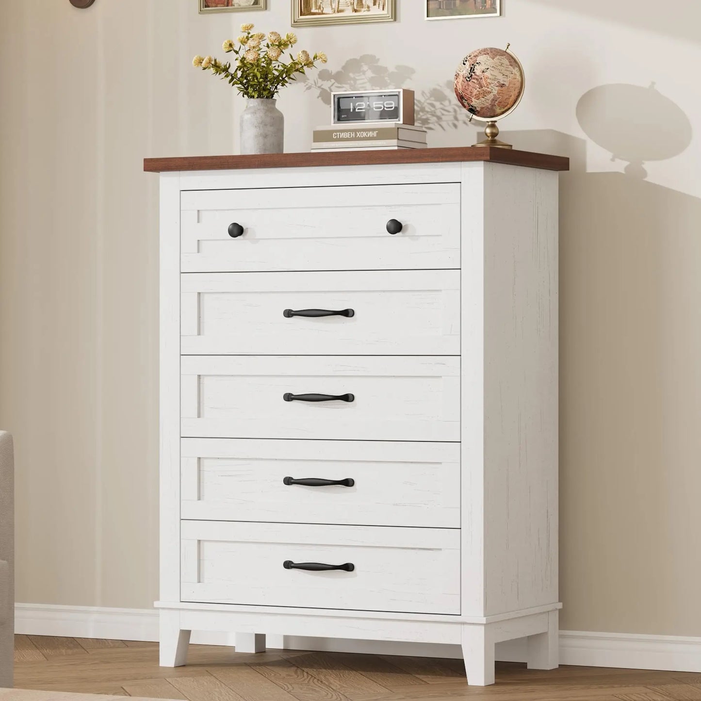 5 Dresser for Bedroom, 41.3 in Tall Vertical Drawer Dresser with Large Storage, Freestanding Wooden Closet Chest for Bedroom, Living Room